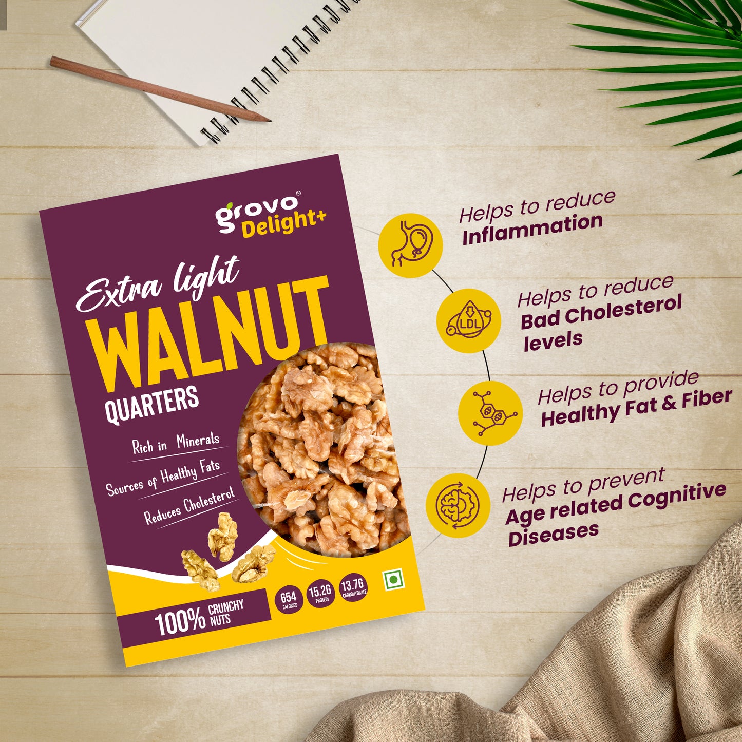 Grovo Delight+ Extra Light Walnut Quarters 200g Grovo Foods