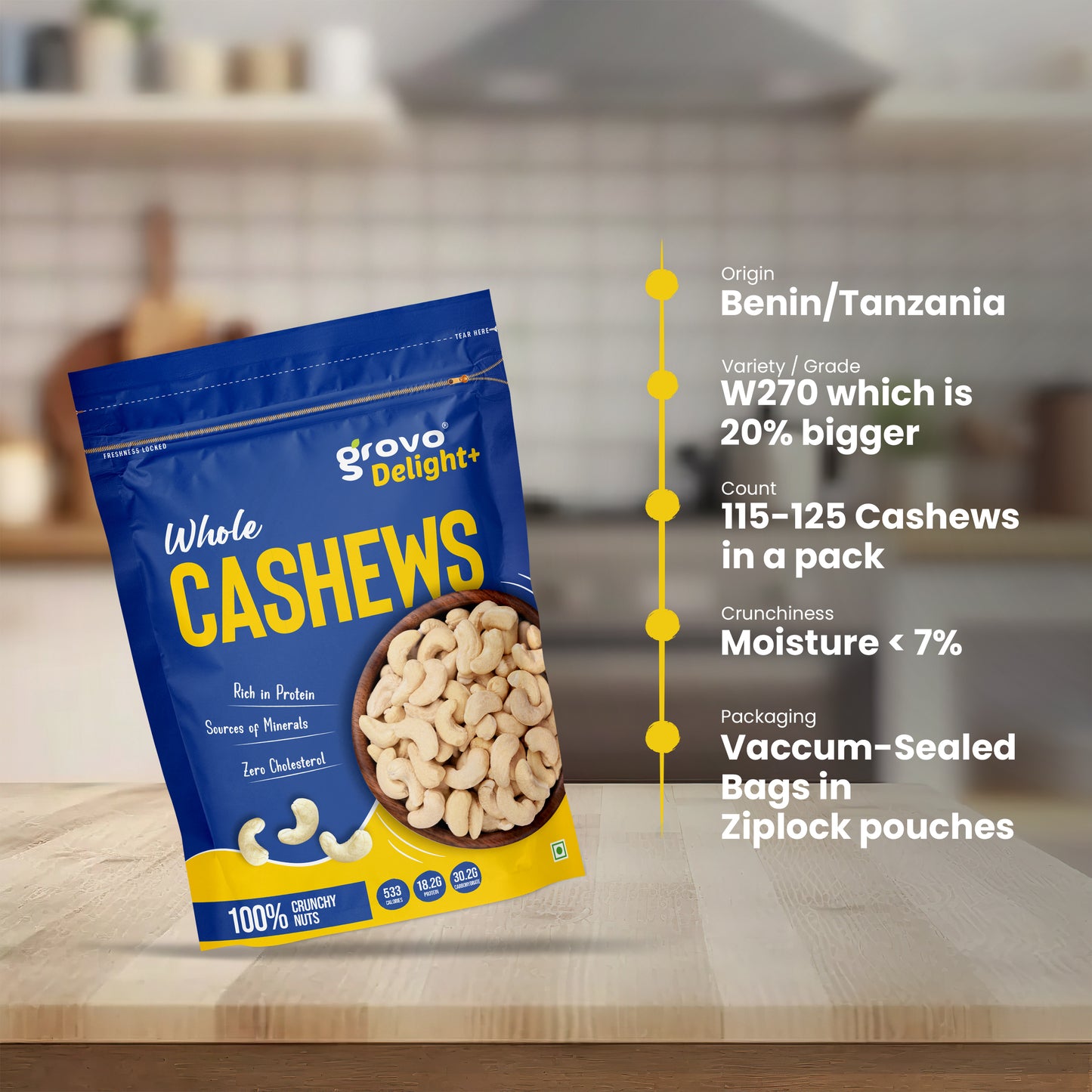 Grovo Delight+ Whole Cashews 200g Grovo Foods