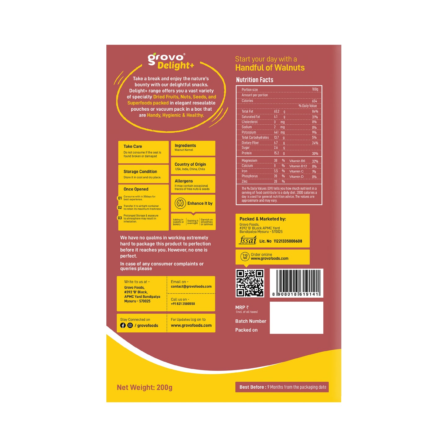 Grovo Delight+ Extra Light Walnut Halves Grovo Foods