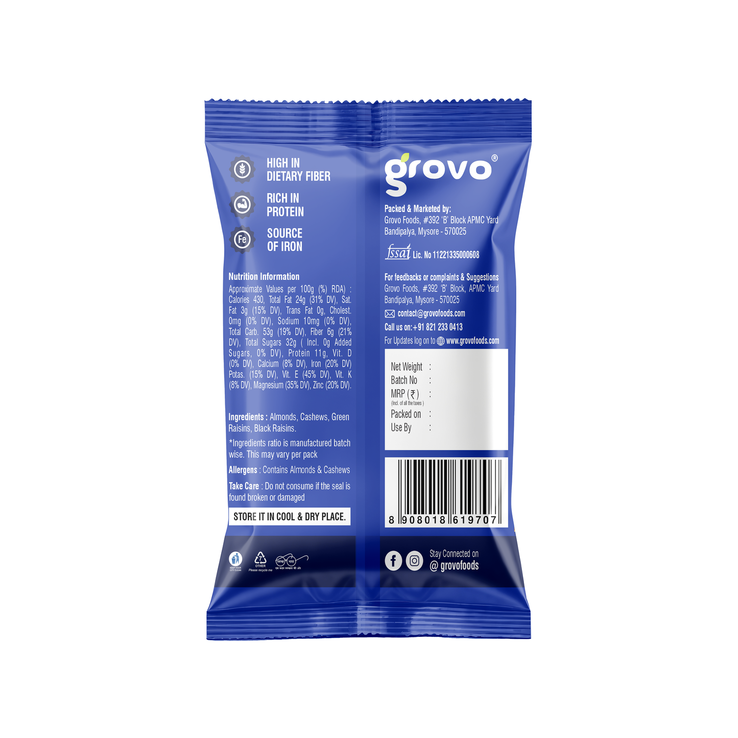 Grovo Everyday Dry Fruits & Nut Mix (16g x 12pcs) (MRP Rs. 20.00 x 12pcs)