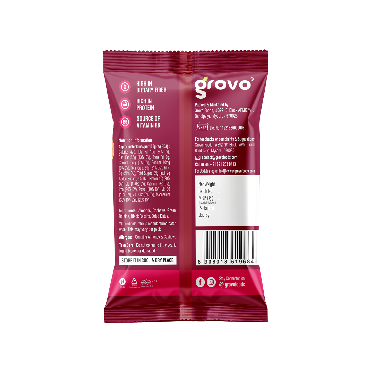 Grovo Panchmeva Dry Fruits & Nut Mix (18g x 12pcs) (MRP Rs. 20.00 x 12pcs)